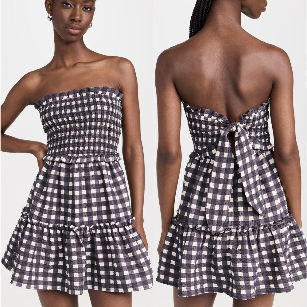 NEW SEA New York Pucker Gingham Cover Up Tie Ruffles Strapless Mini Dress S: XzS - Picture 8 of 8